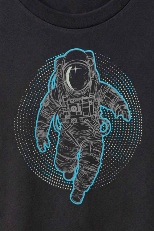 T-Shirt Estampada Spaceman Preta