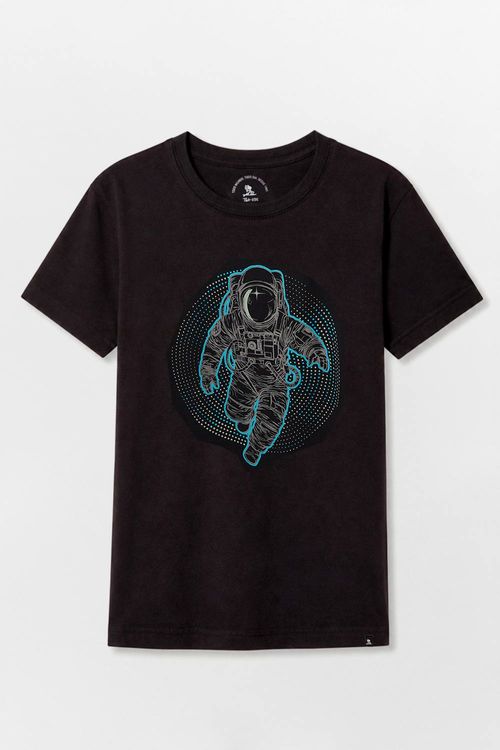T-Shirt Infantil Estampada Spaceman Preta