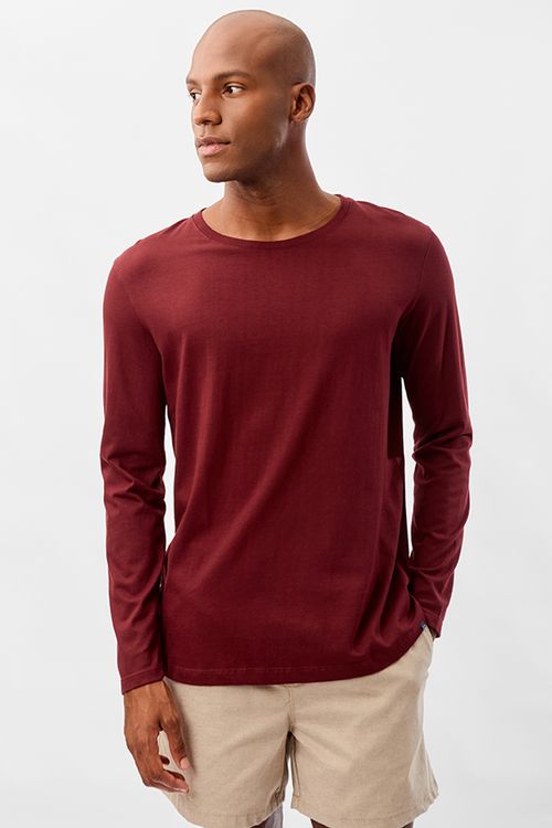 T-Shirt Manga Longa Premium Fit Sem Costura Vinho