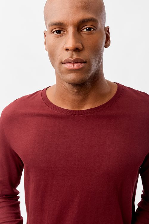 T-Shirt Manga Longa Premium Fit Sem Costura Vinho