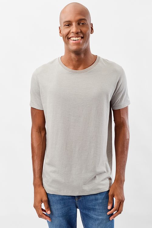 T-Shirt Básica Premium Fit Sem Costura Lateral Cinza