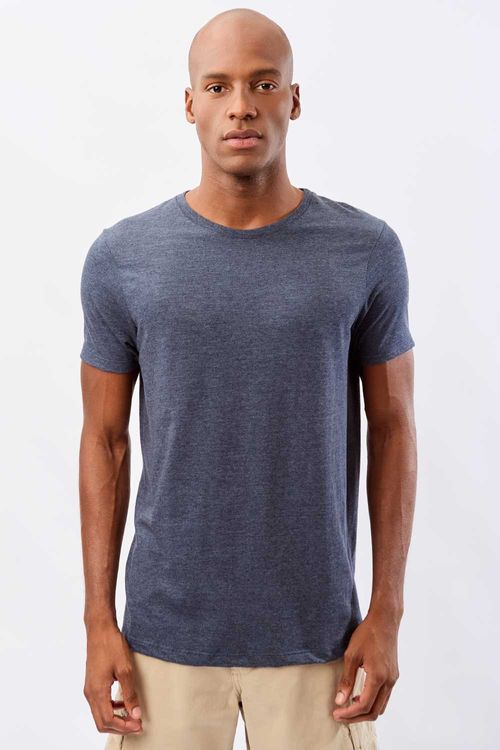 T-Shirt Básica Premium Fit Sem Costura Lateral Azul Escuro