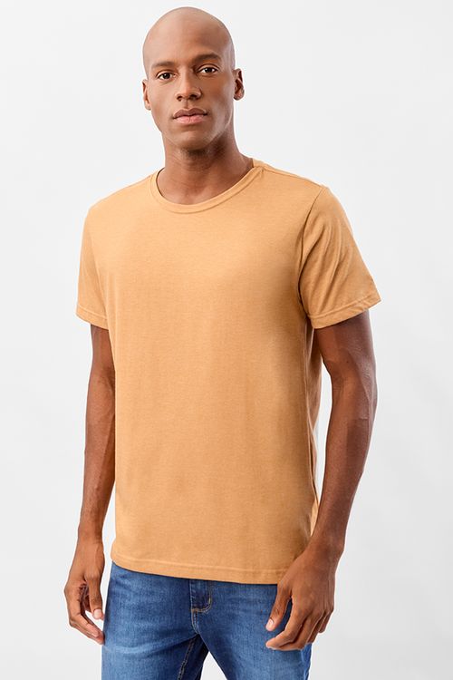 T-Shirt Básica Fit Mescla Mostarda