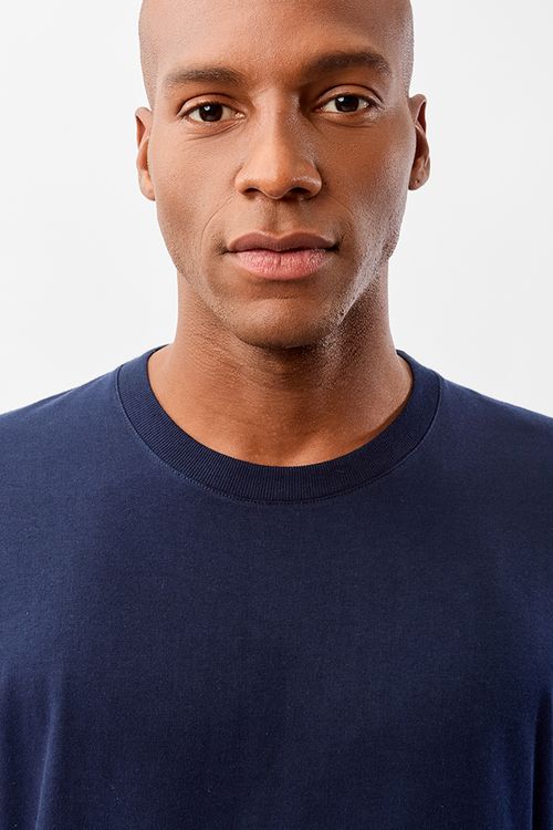 T-Shirt Básica Premium Oversized Sem Costura Azul Escuro