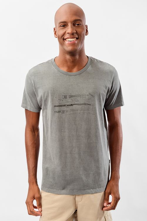 T-Shirt Estampada Stone Guitar Blueprint Grafite