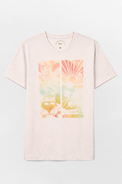 T-Shirt Estampada Kombi Aquarela Cru