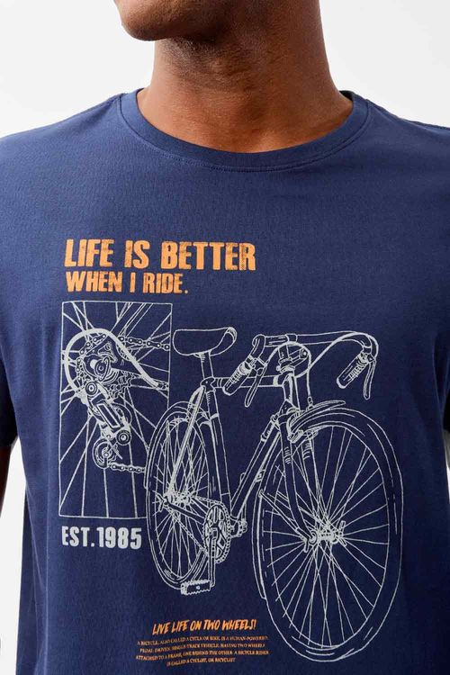 T-Shirt Estampada Bike Life Azul Marinho