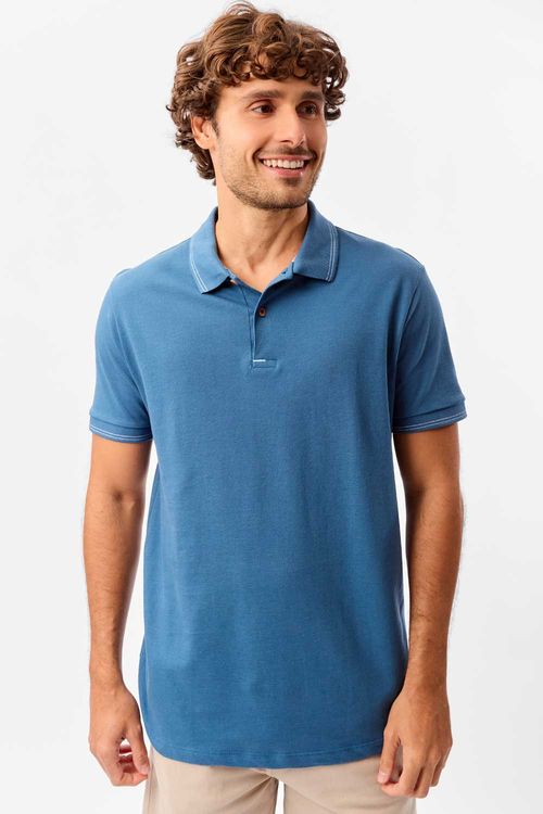 Polo Básica Comfort Piquet Azul Jeans