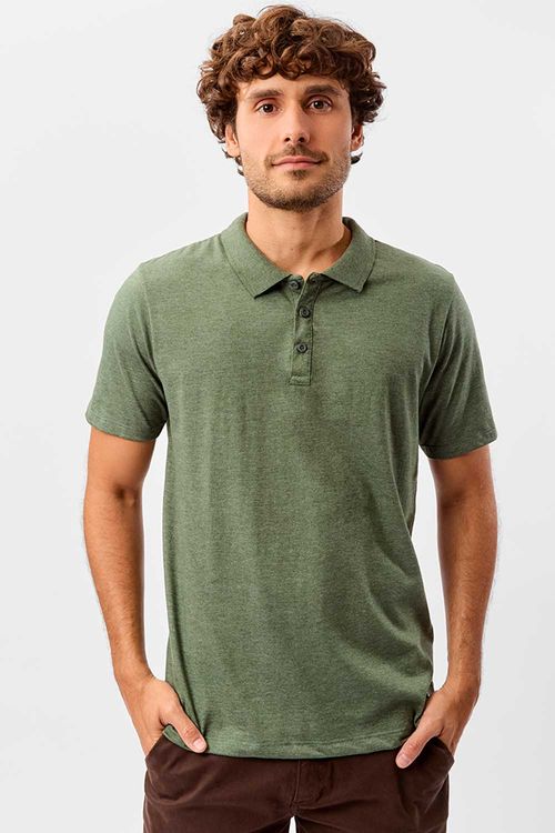 Polo Básica Fit Mescla Verde Escura