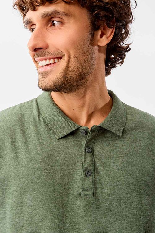 Polo Básica Fit Mescla Verde Escura