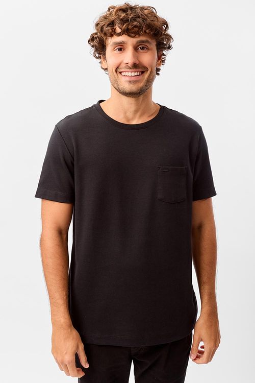 T-Shirt Suedine Flex Com Bolso Preta