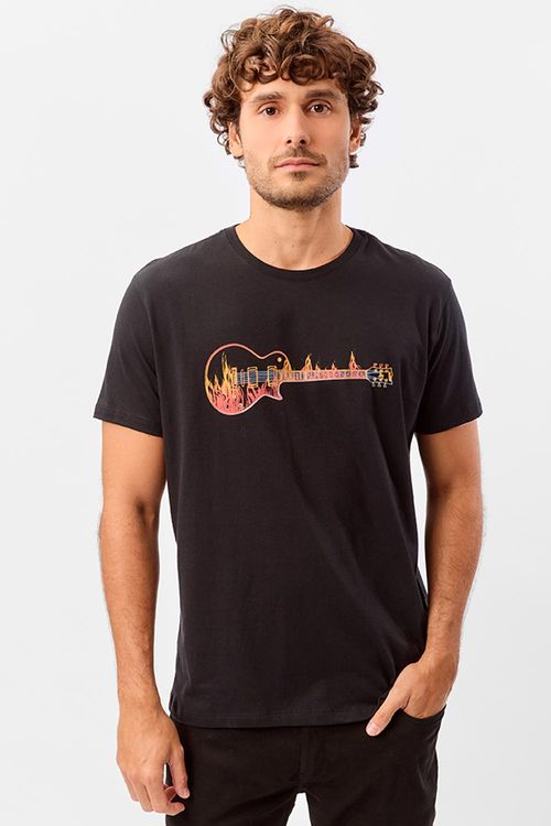 T-Shirt Estampada Guitar Preta