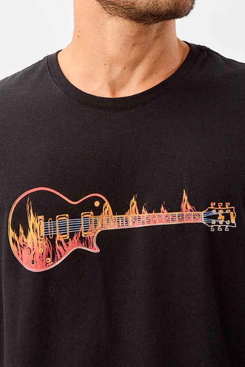 T-Shirt Estampada Guitar Preta