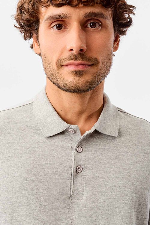 Polo Básica Premium Fit Mescla Sem Costura Lateral Cinza