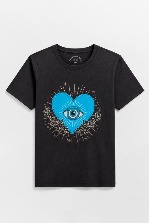 Blusa Estampada Coração Olho Grego Preta