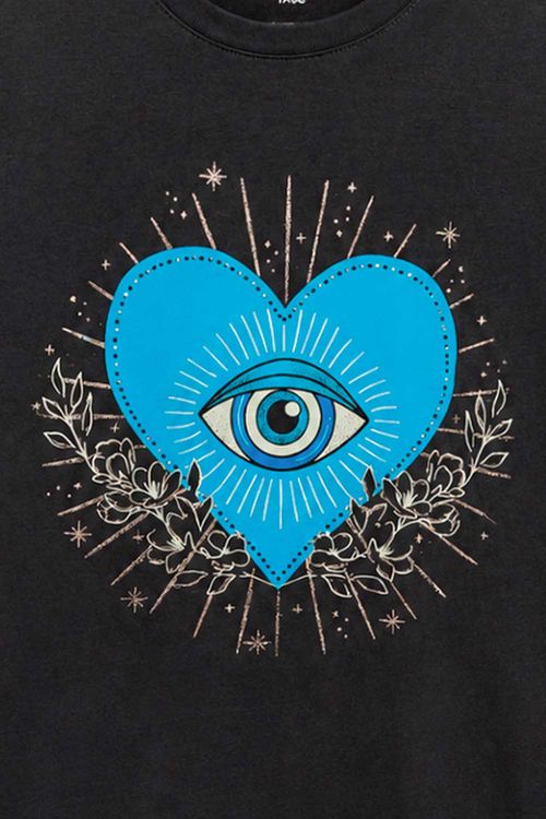 Blusa Estampada Coração Olho Grego Preta