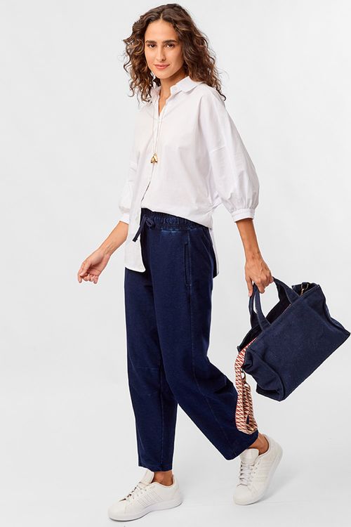 Calça De Malha Denim Azul Marinho