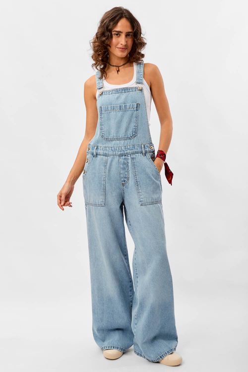 Jardineira Jeans Wide Leg Azul Jeans