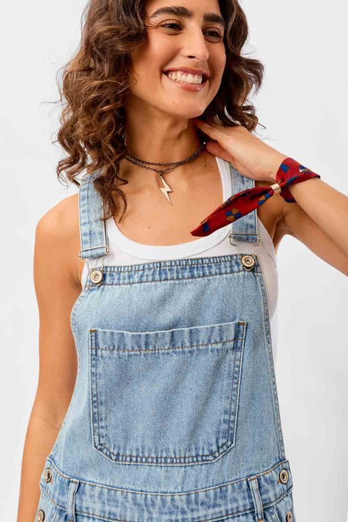 Jardineira Jeans Wide Leg Azul Jeans