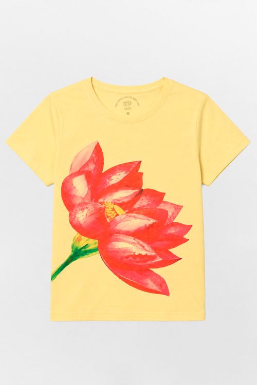 Blusa Estampada Maxi Flor De Lotus Amarela Clara