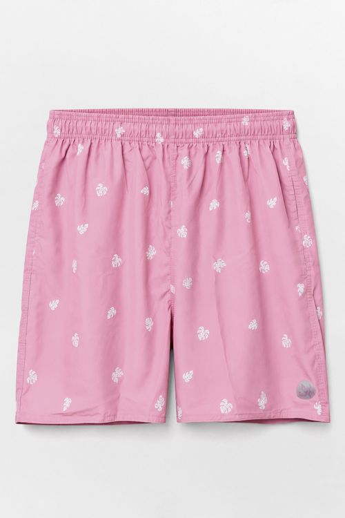 Short Estampado Mini Print Folha Rosa Claro