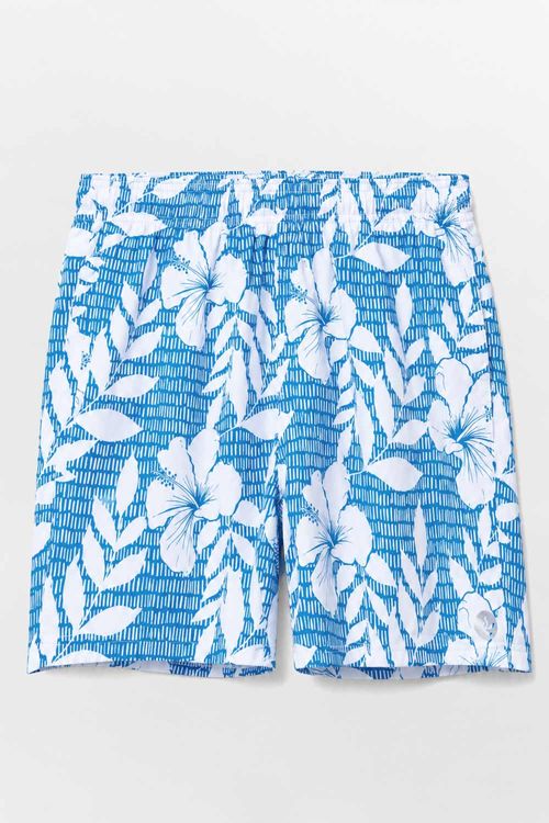 Short Estampado Hibisco Azul Jeans