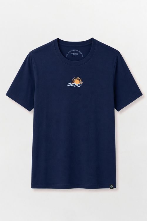 T-Shirt Estampada Solar Premium Sem Costura Lateral Azul Escuro
