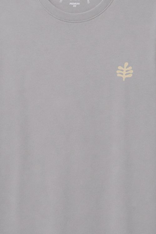 T-Shirt Estampada Folha Premium Sem Costura Lateral Chumbo