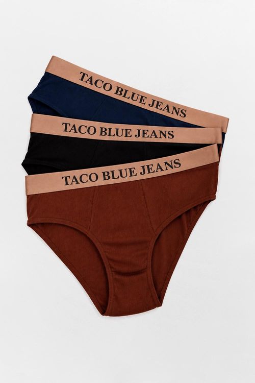 Kit Slip Taco Blue Jeans Azul Marinho/ Marrom/ Preto