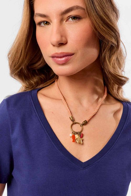 Blusa Básica Fio Penteado Azul Marinho