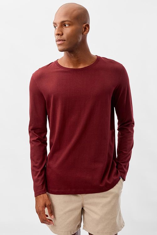 T-Shirt Manga Longa Premium Fit Sem Costura Vinho