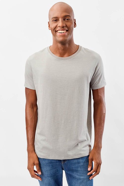 T-Shirt Básica Premium Fit Sem Costura Lateral Cinza