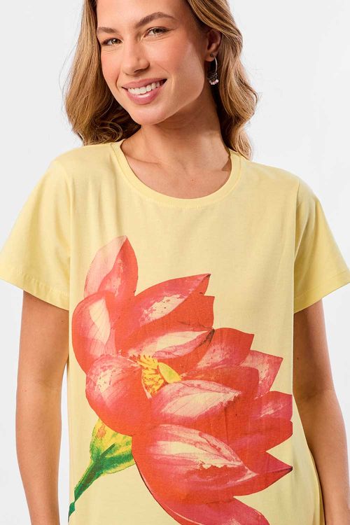 Blusa Estampada Maxi Flor De Lotus Amarela Clara