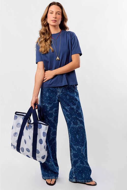 Blusa Básica Recorte Lateral Azul Marinho