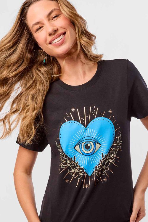 Blusa Estampada Coração Olho Grego Preta