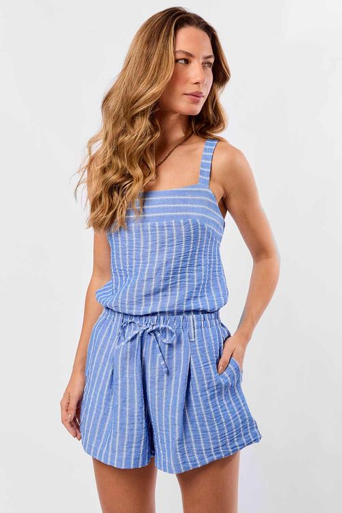 Short Eslástico Com Listras Azul