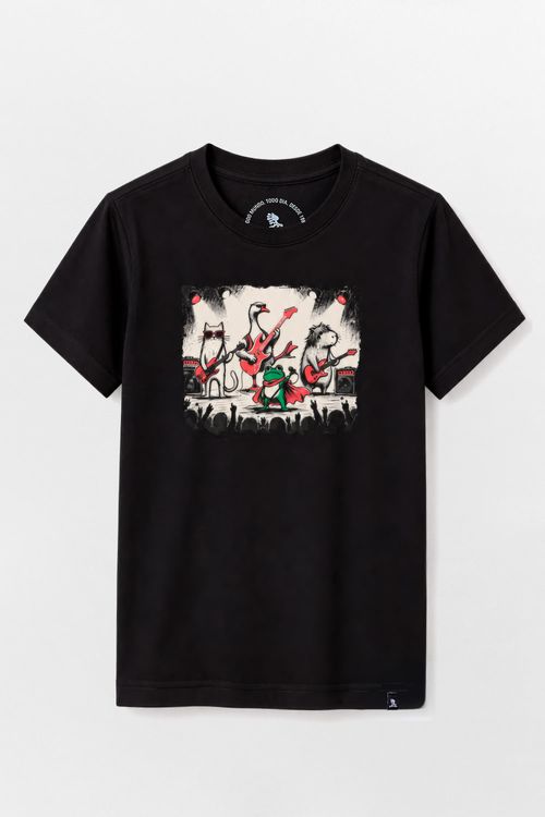 T-Shirt Infantil Estampada Rock Animal Preta