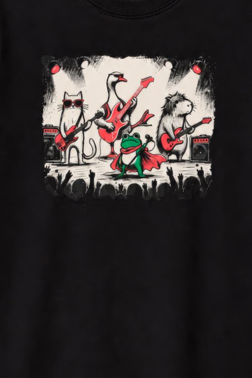 T-Shirt Infantil Estampada Rock Animal Preta