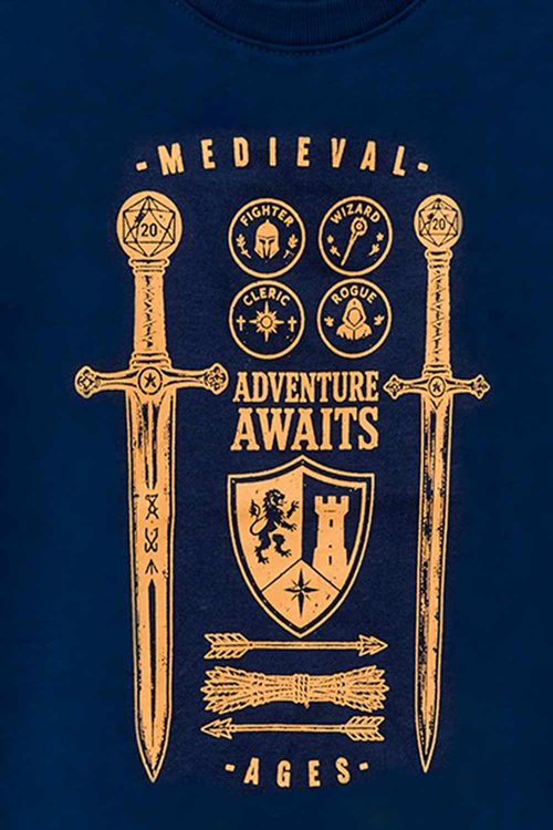 T-Shirt Infantil Estampada Medieval Azul Marinho