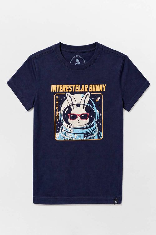 T-Shirt Infantil Estampada Interestelar Azul Marinho