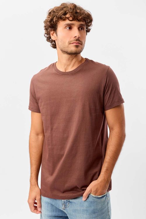 T-Shirt Básica Premium Fit Sem Costura Lateral Cafe