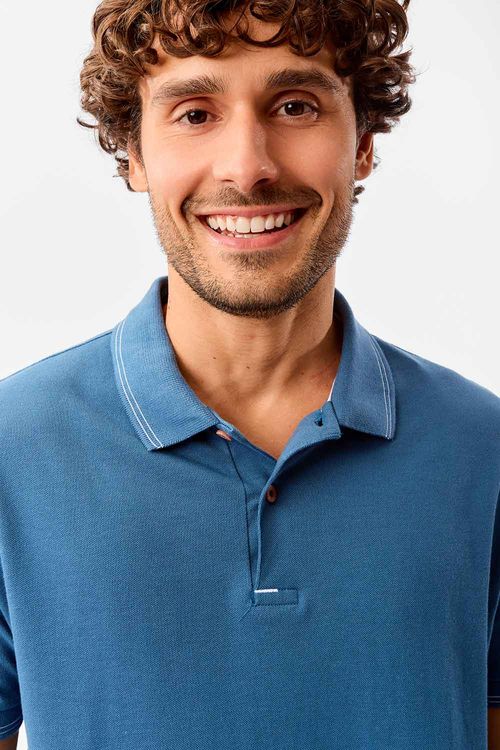 Polo Básica Comfort Piquet Azul Jeans