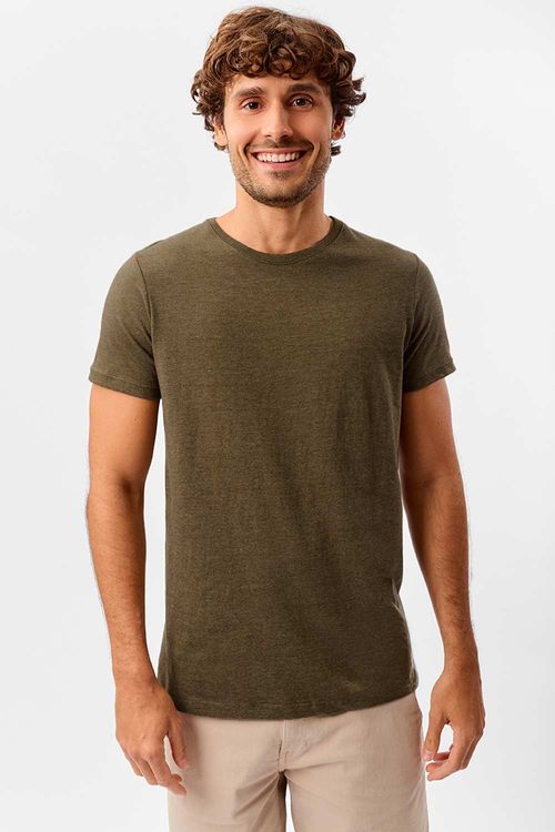 T-Shirt Básica Premium Fit Sem Costura Lateral Verde Musgo