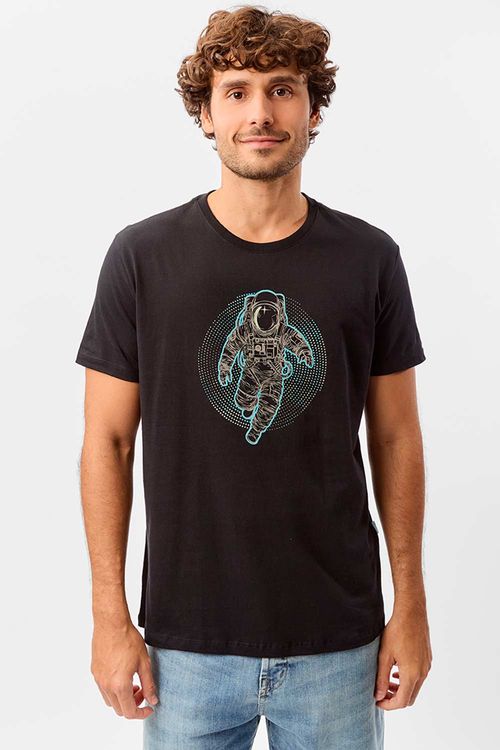 T-Shirt Estampada Spaceman Preta