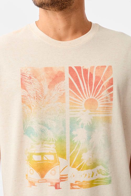 T-Shirt Estampada Kombi Aquarela Cru