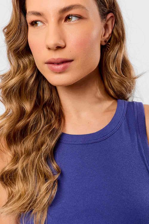Regata Básica Cropped Decote Alto Azul Marinho