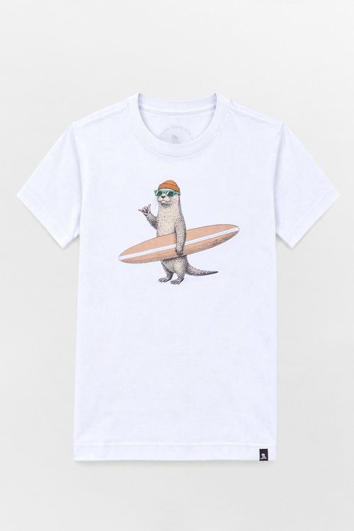 T-Shirt Infantil Estampada Animal Surf Branca