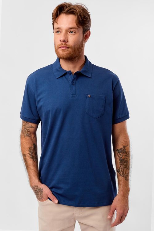 Polo Básica Comfort Piquet Flex Com Bolso Azul Marinho