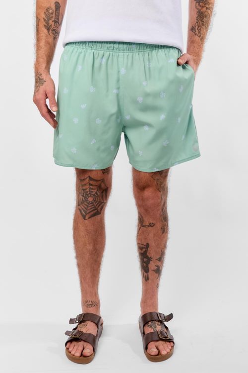 Short Estampado Mini Print Folha Verde Claro