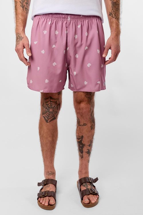 Short Estampado Mini Print Folha Rosa Claro